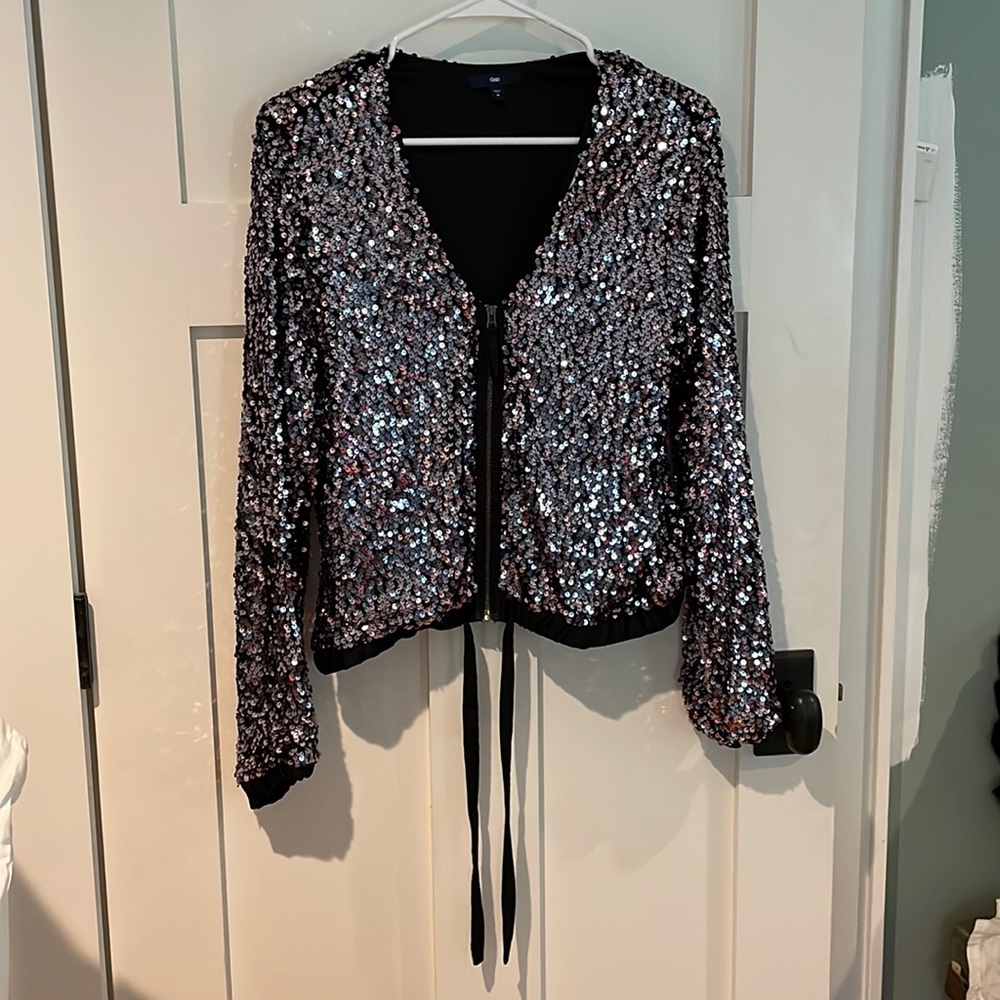 Gap zip front purple sequins jacket size M